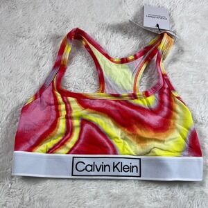 Calvin Klein Reimagined Heritage Tie Dye Unlined Bralette Red Yellow Size Small